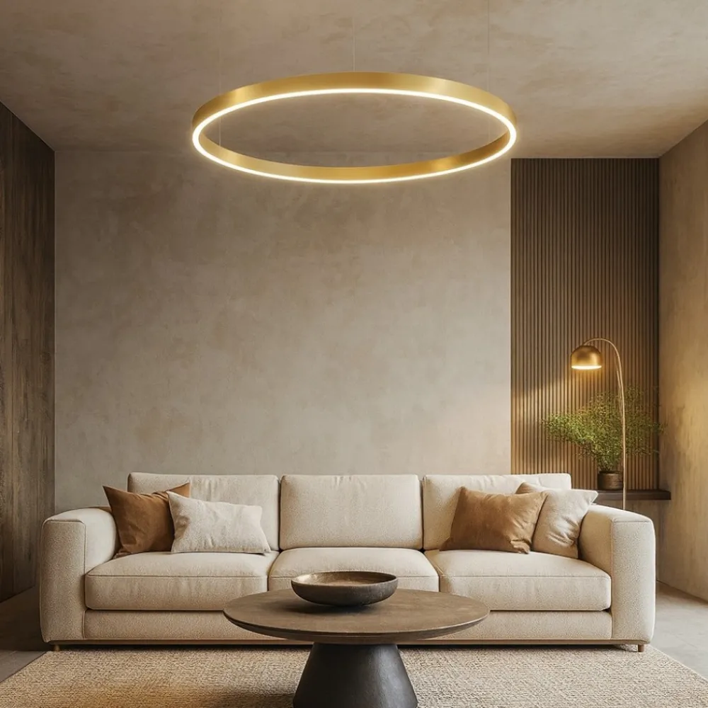Lampadari Moderni-Selezionato da Mazzolaluce Lampadario moderno cerchio oro 120 cm led 72w 2700k a 6000k