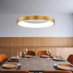 Lampadari Moderni-Selezionato da Mazzolaluce Lampadario moderno cerchio oro 60cm led 3000k dimmerabile