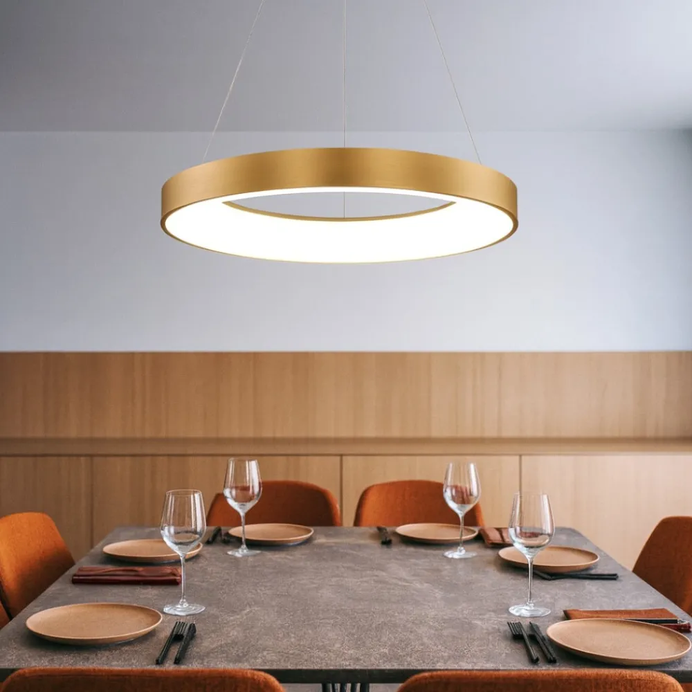 Lampadari Moderni-Selezionato da Mazzolaluce Lampadario moderno cerchio oro 60cm led 3000k dimmerabile