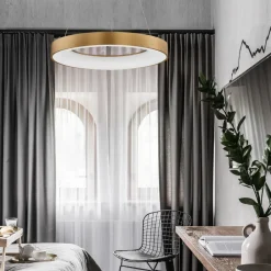 Lampadari Moderni-Selezionato da Mazzolaluce Lampadario moderno cerchio oro 60cm led 3000k dimmerabile