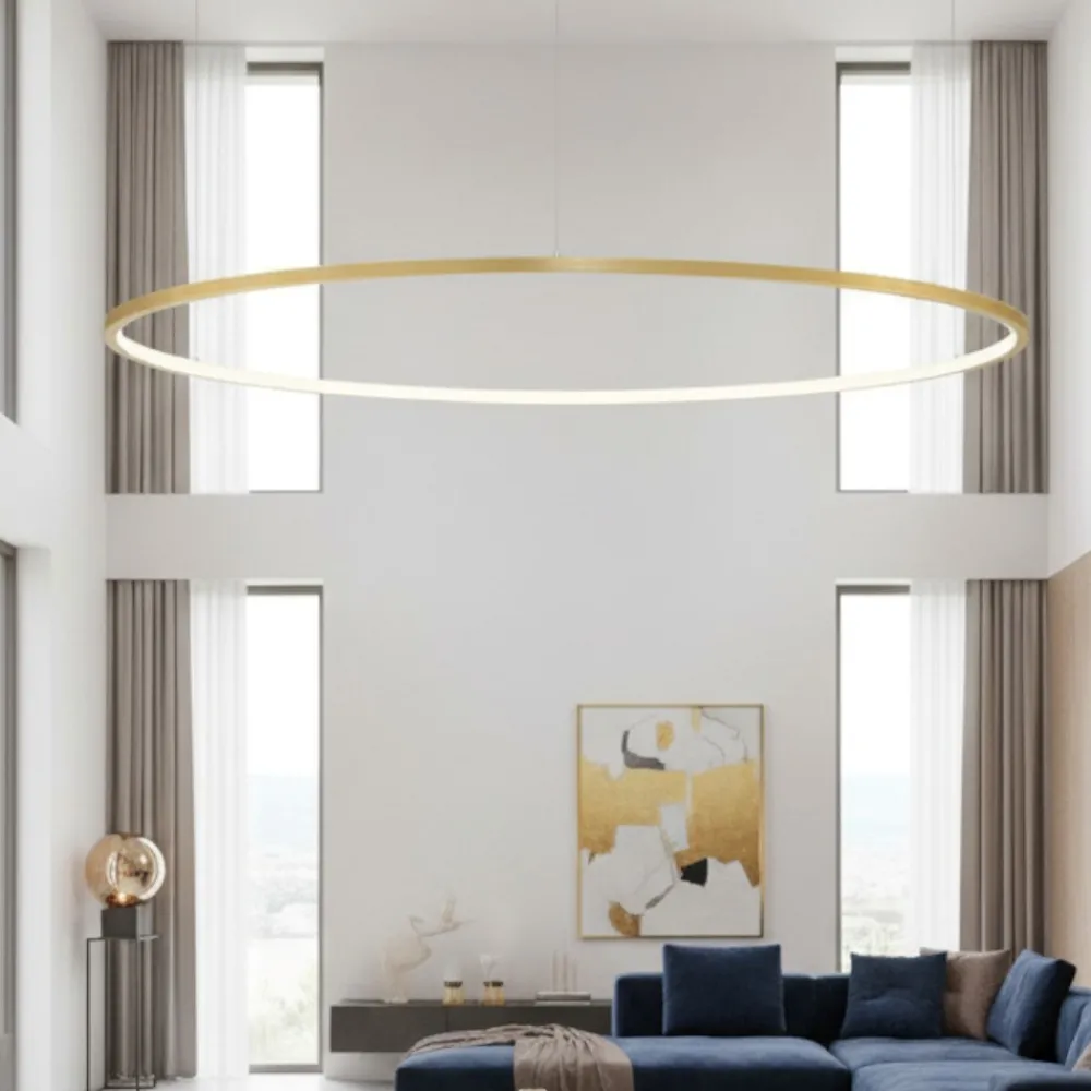 Lampadari Moderni-Selezionato da Mazzolaluce Lampadario moderno cerchio oro 100cm led per salone