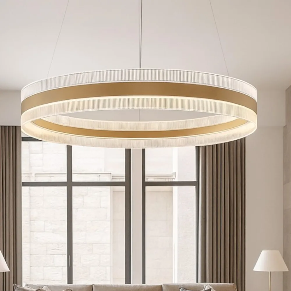 Lampadari Moderni-Selezionato da Mazzolaluce Lampadario moderno cerchio oro led 3000k dimmerabile