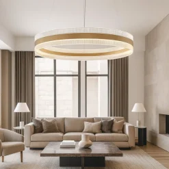 Lampadari Moderni-Selezionato da Mazzolaluce Lampadario moderno cerchio oro led 3000k dimmerabile
