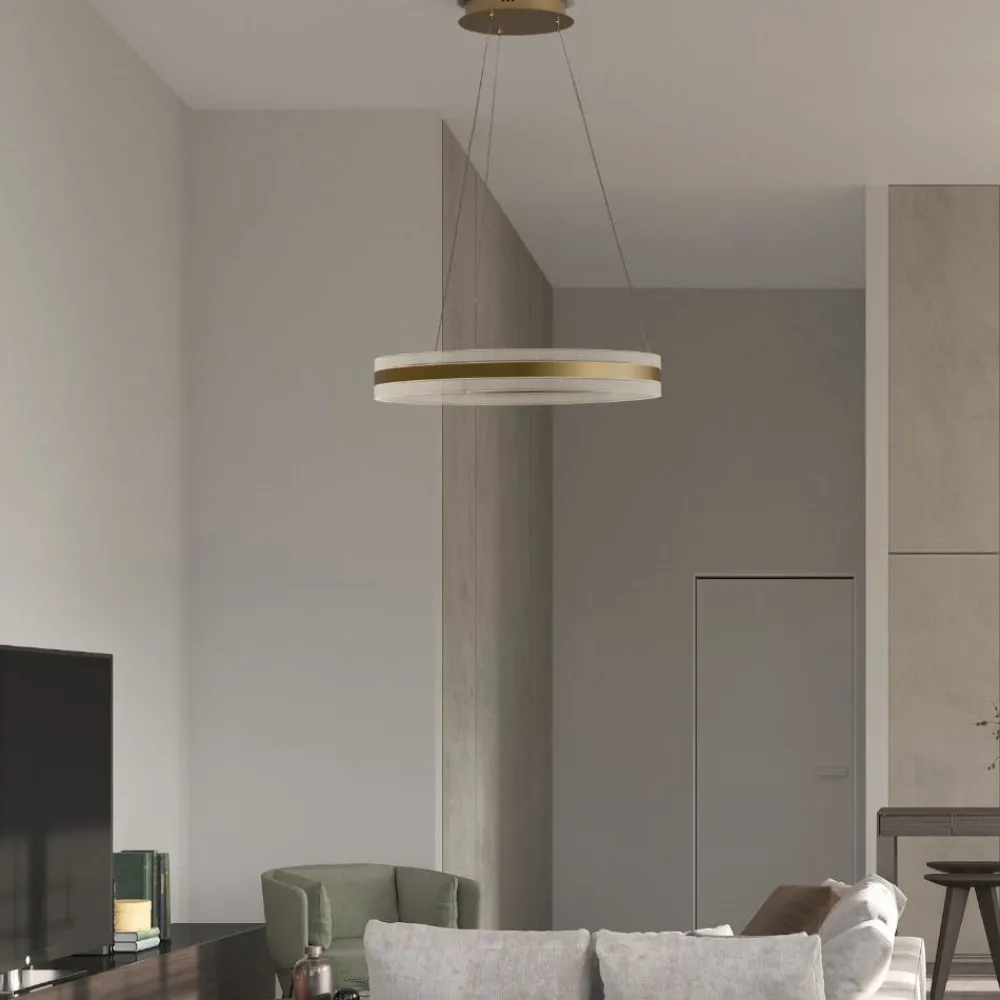 Lampadari Moderni-Selezionato da Mazzolaluce Lampadario moderno cerchio oro led 3000k dimmerabile