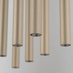 Lampadari Moderni-Selezionato da Mazzolaluce Lampadario moderno cilindri a sospensione bicolore sabbia champagne per soggiorno
