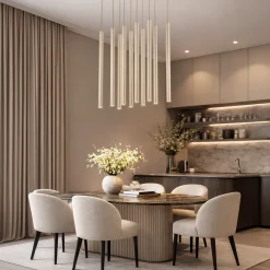 Lampadari Moderni-Selezionato da Mazzolaluce Lampadario moderno cilindri a sospensione bicolore sabbia champagne per soggiorno