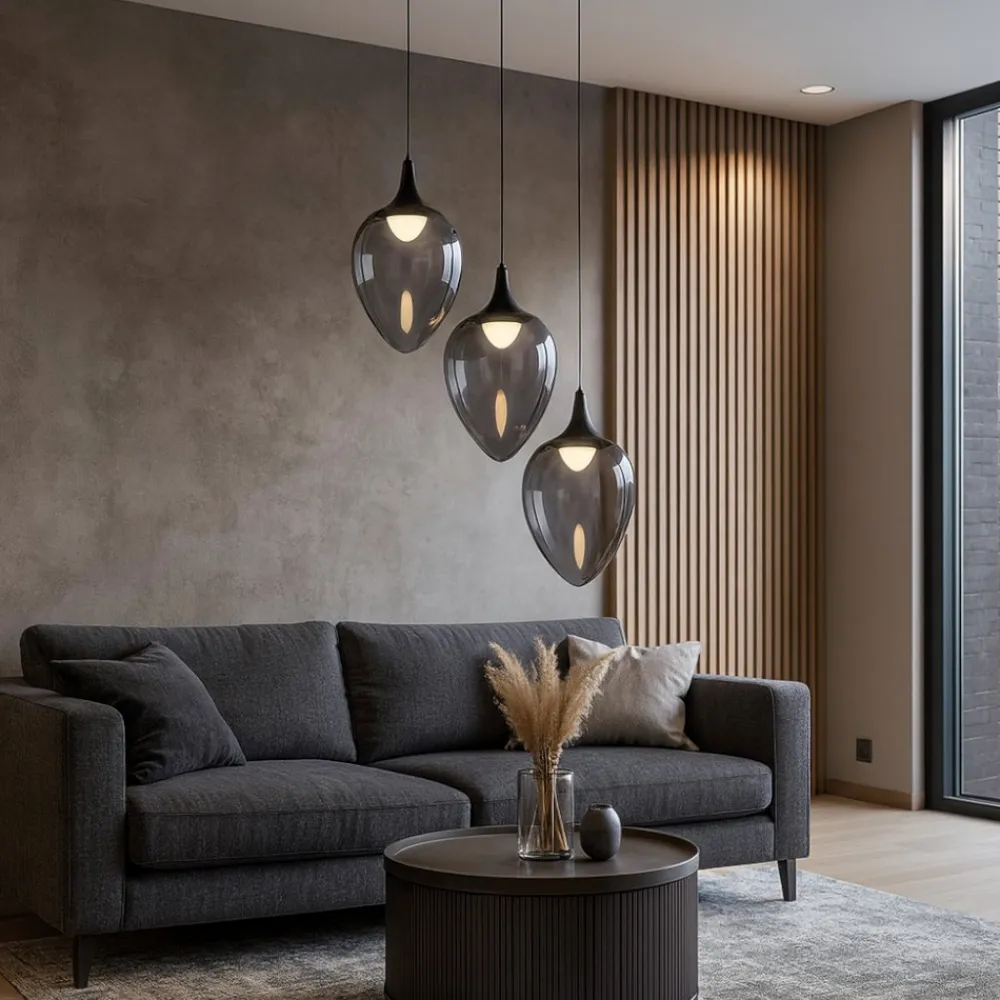Lampadari Moderni-Selezionato da Mazzolaluce Lampadario moderno da salotto led 3000k 3 luci a sospensione vetro fume