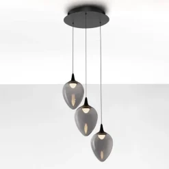 Lampadari Moderni-Selezionato da Mazzolaluce Lampadario moderno da salotto led 3000k 3 luci a sospensione vetro fume