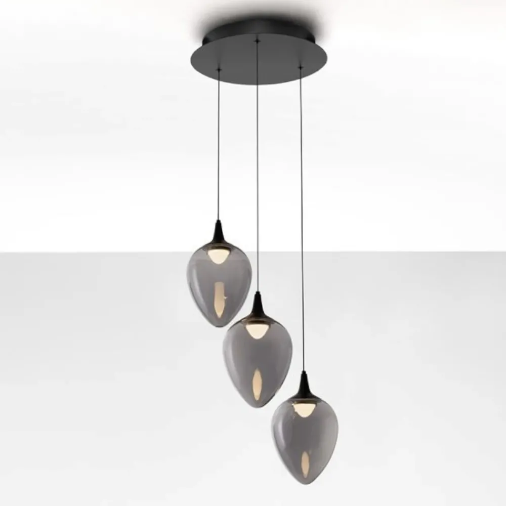 Lampadari Moderni-Selezionato da Mazzolaluce Lampadario moderno da salotto led 3000k 3 luci a sospensione vetro fume