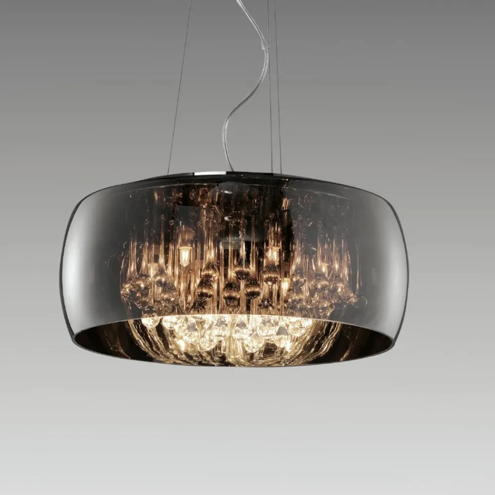 Lampadari Moderni-Selezionato da Mazzolaluce Lampadario moderno da salotto tondo con pendenti in vetro