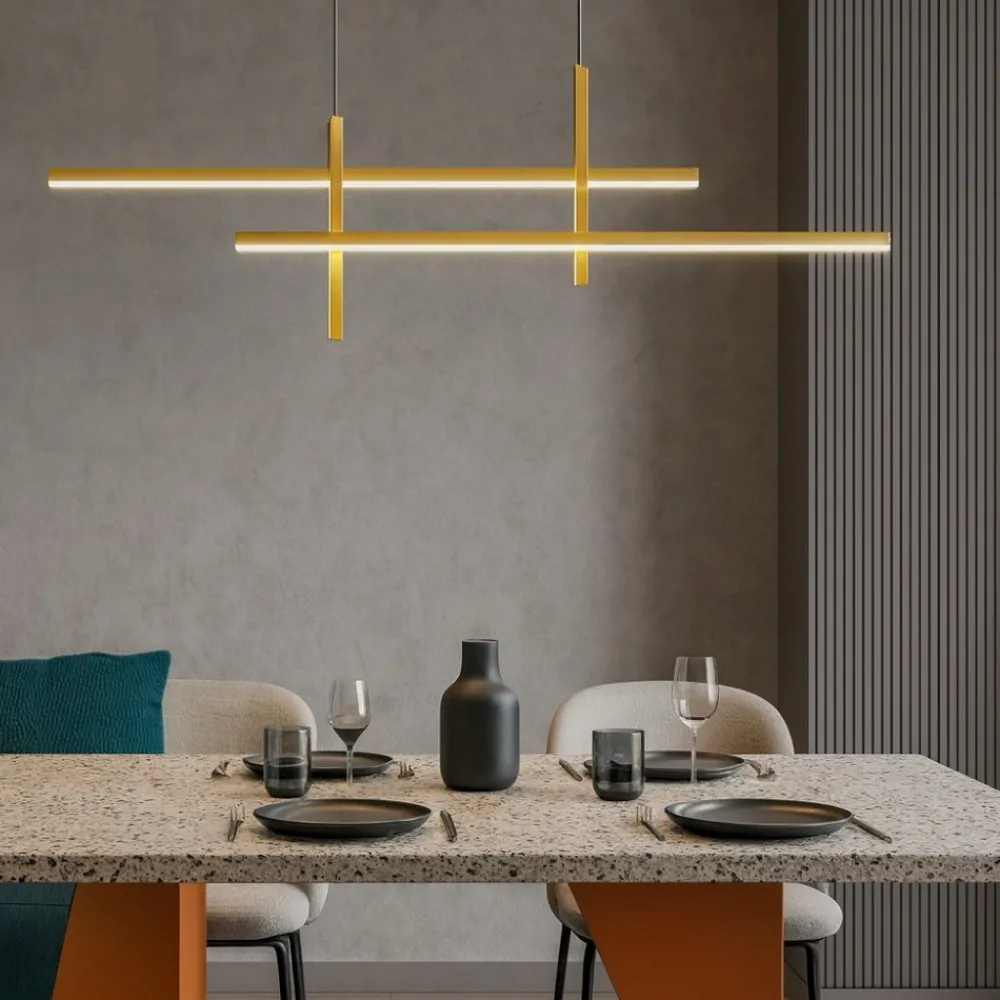 Lampadari Moderni-Selezionato da Mazzolaluce Lampadario moderno design oro per sala da pranzo