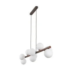Lampadari Moderni-Selezionato da Mazzolaluce Lampadario moderno di legno per soggiorno sfere vetro bianco