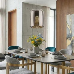 Lampadari Moderni-Selezionato da Mazzolaluce Lampadario moderno di vetro trasparente cromo per illuminazione tavolo