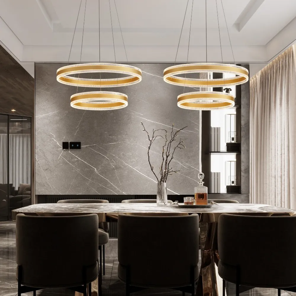 Lampadari Moderni-Selezionato da Mazzolaluce Lampadario moderno doppio anello oro led 3000k per salotto