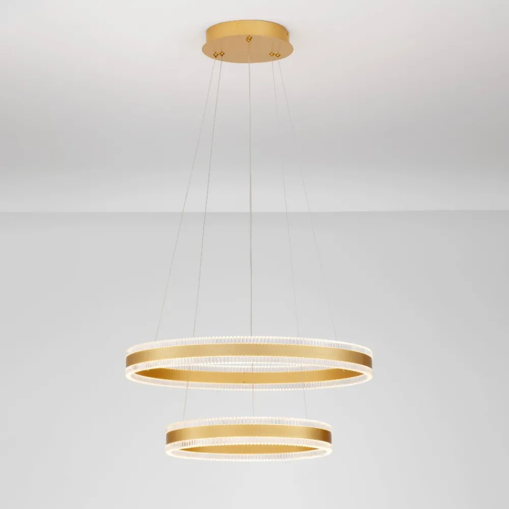 Lampadari Moderni-Selezionato da Mazzolaluce Lampadario moderno doppio anello oro led 3000k per salotto