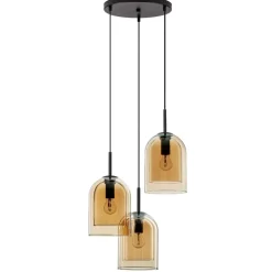 Lampadari Moderni-Selezionato da Mazzolaluce Lampadario moderno doppi vetri ambra trasparente