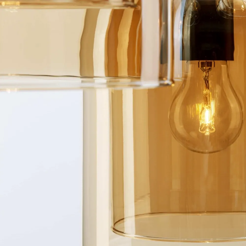 Lampadari Moderni-Selezionato da Mazzolaluce Lampadario moderno doppi vetri ambra trasparente