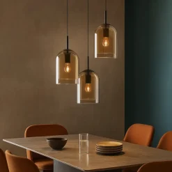 Lampadari Moderni-Selezionato da Mazzolaluce Lampadario moderno doppi vetri ambra trasparente