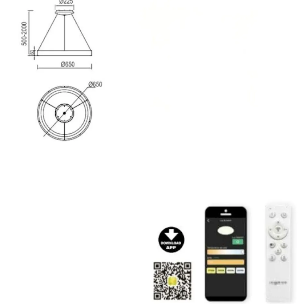 Lampadari Moderni-Selezionato da Mazzolaluce Lampadario moderno effetto legno 65cm led 2700k-5000k con telecomando app
