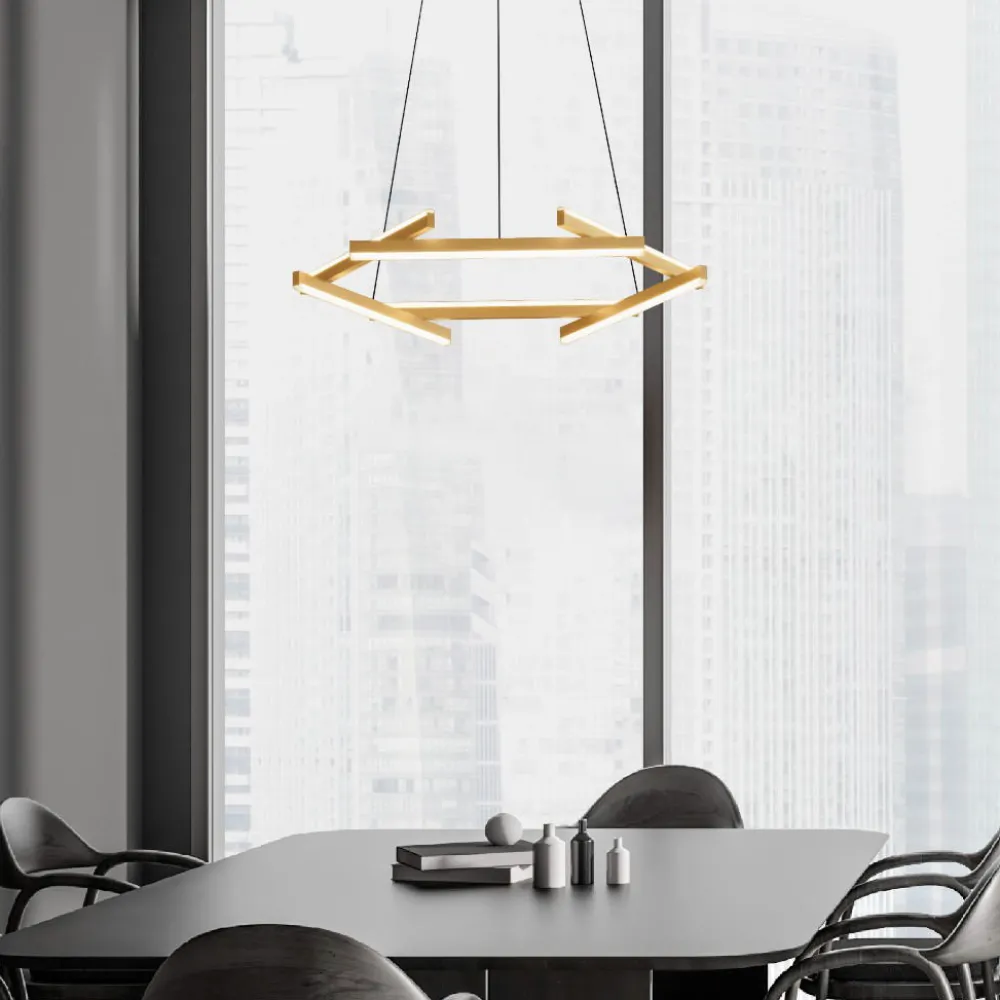 Lampadari Moderni-Selezionato da Mazzolaluce Lampadario moderno geometrico led 3000k oro dimmerabile