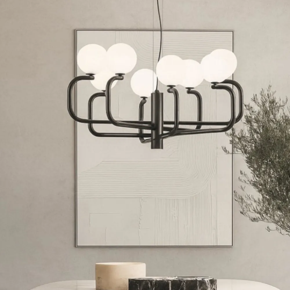 Lampadari Moderni-Ondaluce Lampadario moderno jeppy nero bocce vetro bianco