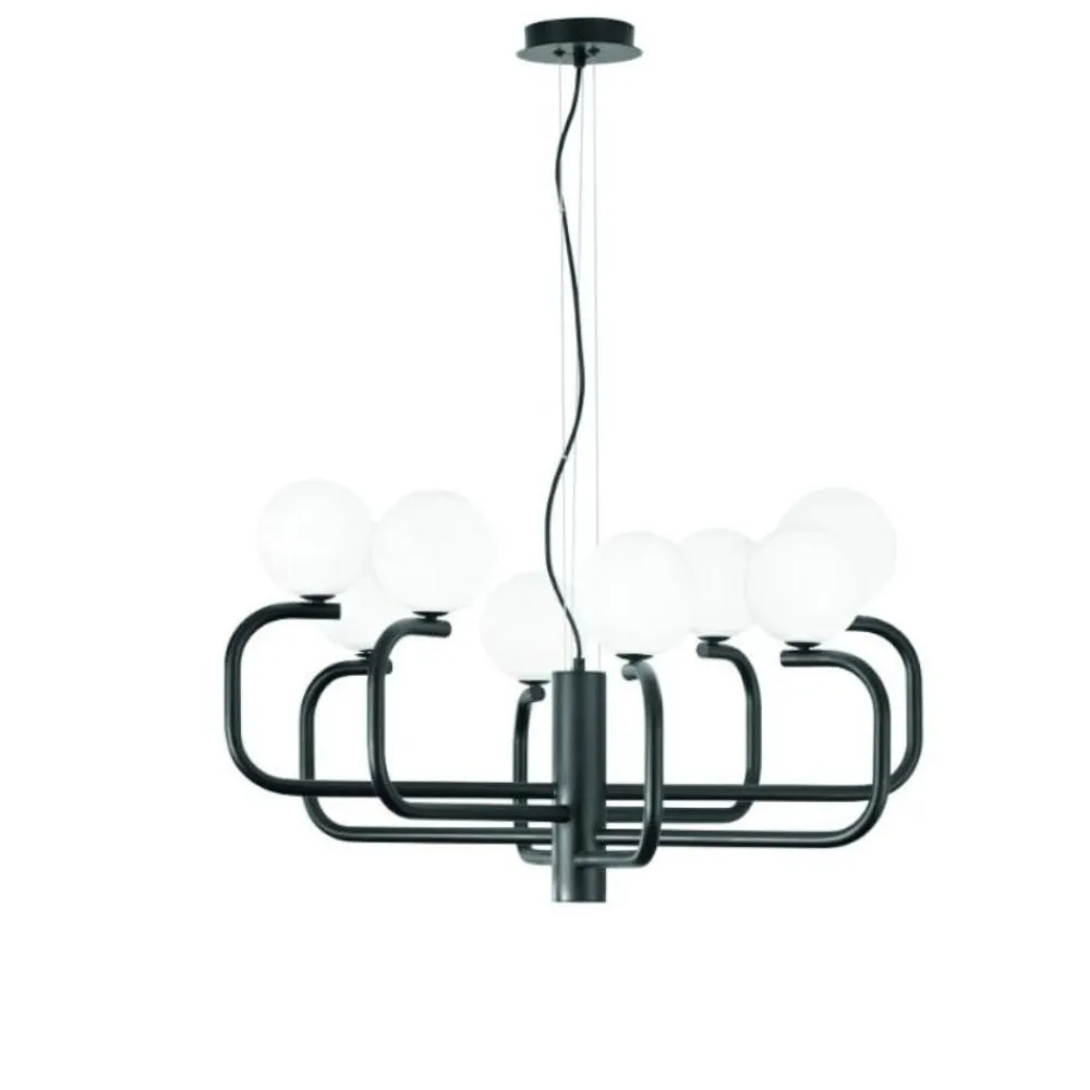 Lampadari Moderni-Ondaluce Lampadario moderno jeppy nero bocce vetro bianco