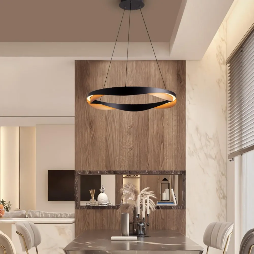 Lampadari Moderni-Selezionato da Mazzolaluce Lampadario moderno led cerchio design nero oro moderna