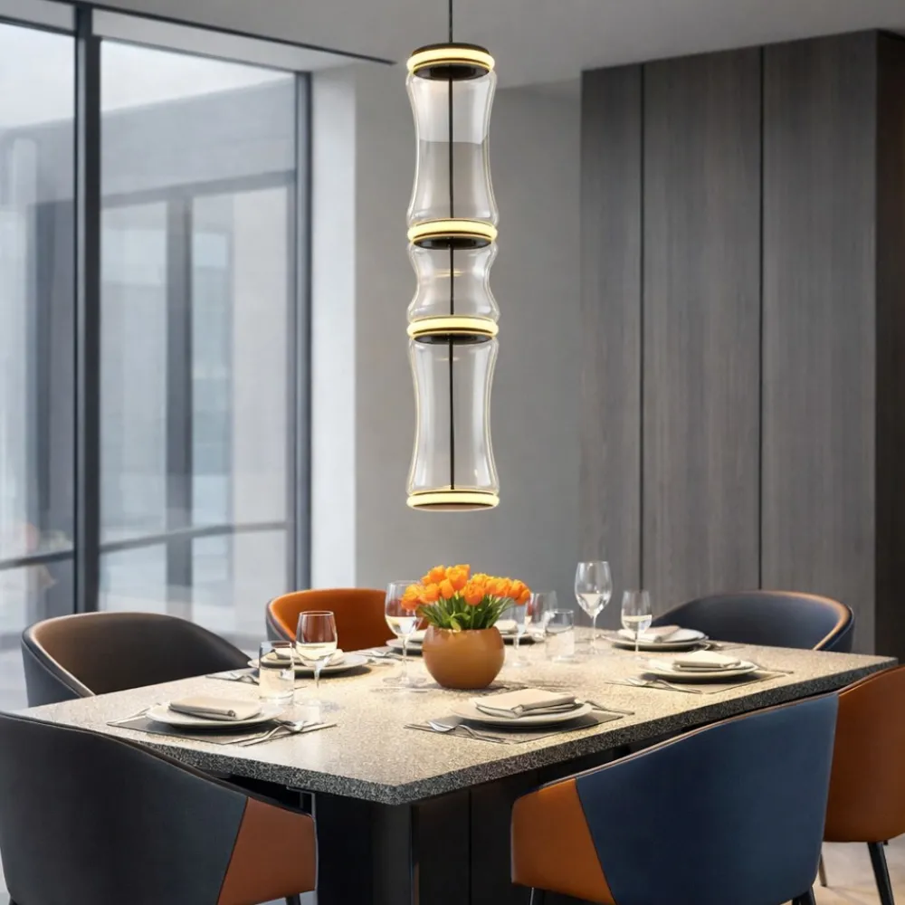 Lampadari Moderni-Selezionato da Mazzolaluce Lampadario moderno led tubolare nero vetro trasparente