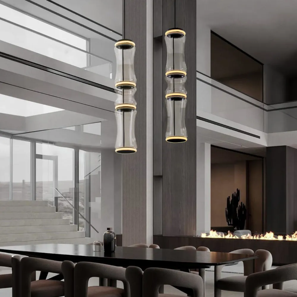 Lampadari Moderni-Selezionato da Mazzolaluce Lampadario moderno led tubolare nero vetro trasparente