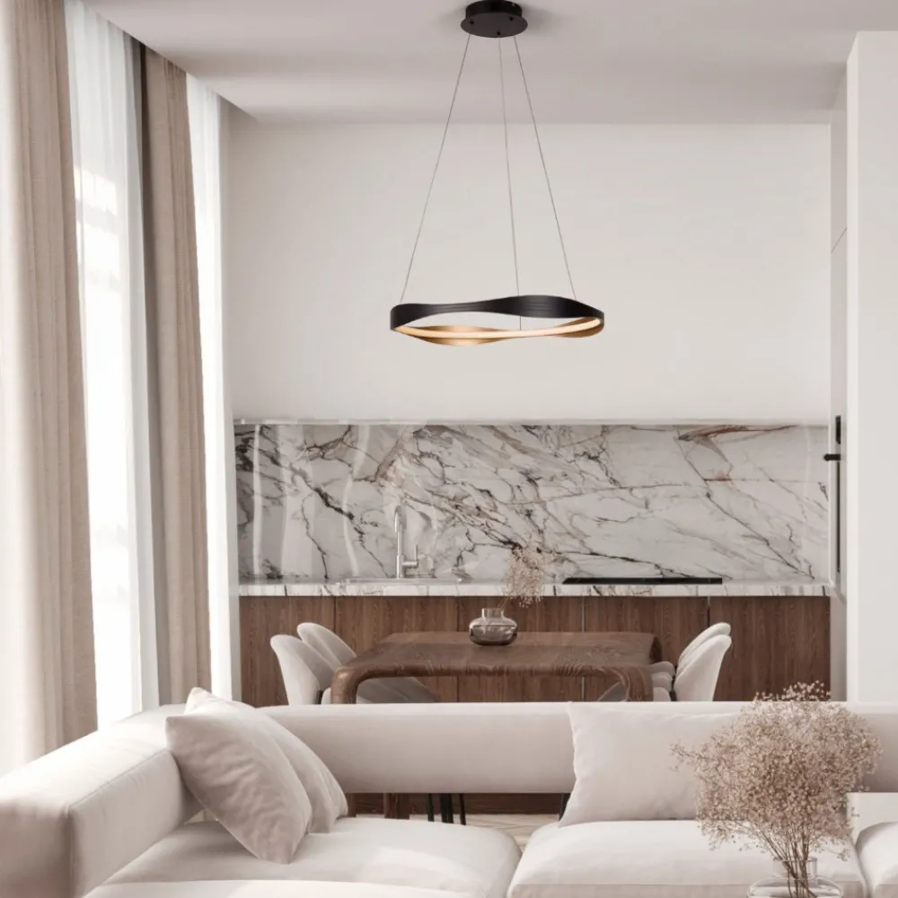 Lampadari Moderni-Selezionato da Mazzolaluce Lampadario moderno led 32w da 2700k a 5000k nero oro per soggiorno