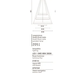 Lampadari Moderni-Affralux Lampadario moderno led 102w 3200k anelli diodi
