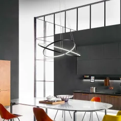 Lampadari Moderni-Affralux Lampadario moderno led 58w 3200k cerchi nero aluring