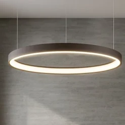Lampadari Moderni-Selezionato da Mazzolaluce Lampadario moderno led 40w 3000k cerchio marrone spazzolato