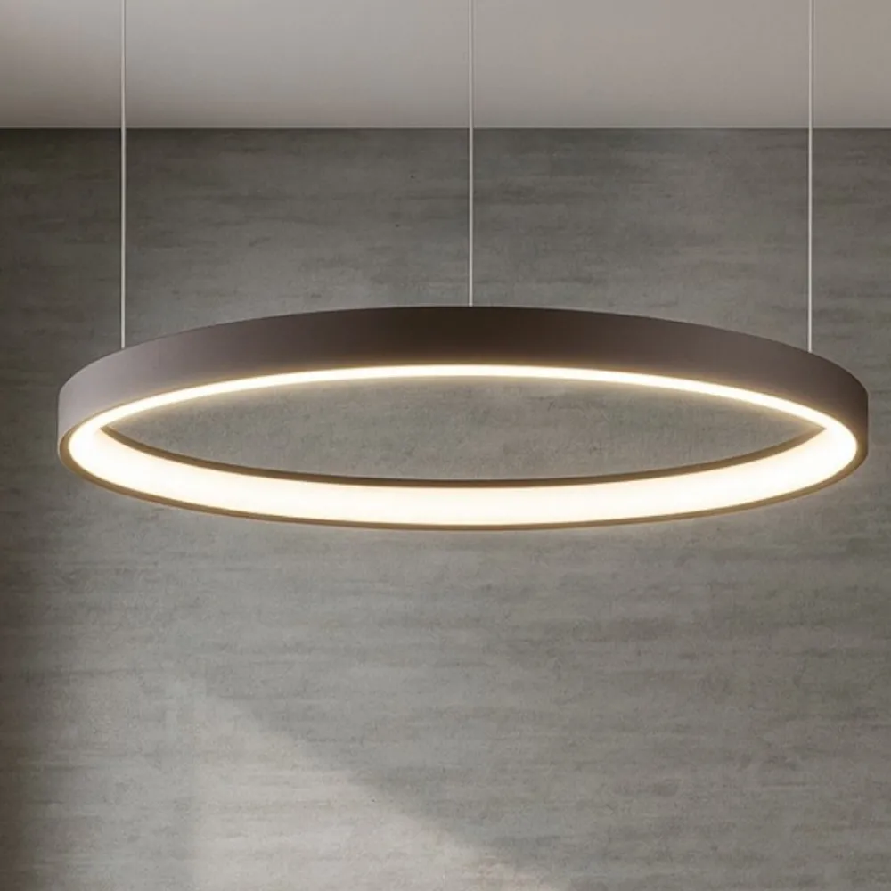 Lampadari Moderni-Selezionato da Mazzolaluce Lampadario moderno led 40w 3000k cerchio marrone spazzolato