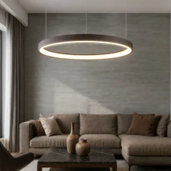 Lampadari Moderni-Selezionato da Mazzolaluce Lampadario moderno led 40w 3000k cerchio marrone spazzolato