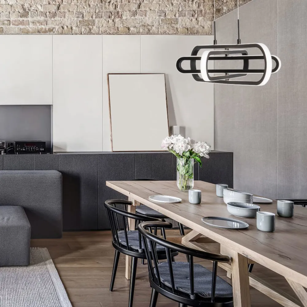 Lampadari Moderni-Selezionato da Mazzolaluce Lampadario moderno led 50w 3000k nero design orientabile