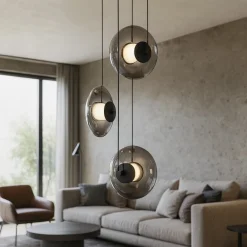 Lampadari Moderni-Selezionato da Mazzolaluce Lampadario moderno led 24w 3000k nero dischi di vetro a grappolo
