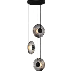Lampadari Moderni-Selezionato da Mazzolaluce Lampadario moderno led 24w 3000k nero dischi di vetro a grappolo