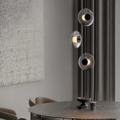 Lampadari Moderni-Selezionato da Mazzolaluce Lampadario moderno led 24w 3000k nero dischi di vetro a grappolo