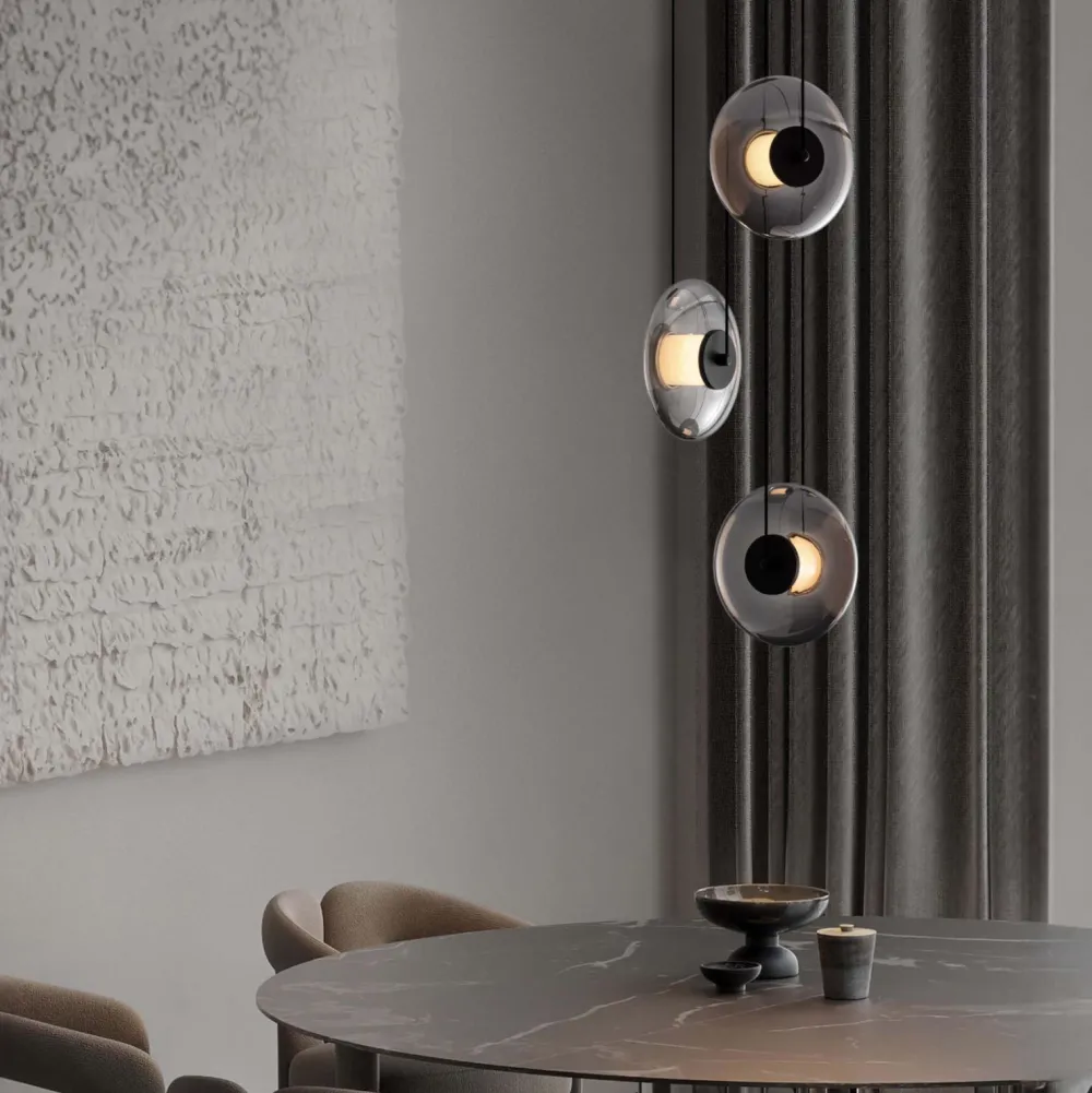 Lampadari Moderni-Selezionato da Mazzolaluce Lampadario moderno led 24w 3000k nero dischi di vetro a grappolo
