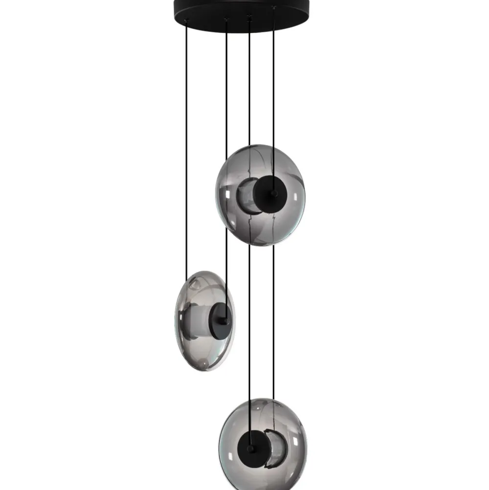 Lampadari Moderni-Selezionato da Mazzolaluce Lampadario moderno led 24w 3000k nero dischi di vetro a grappolo