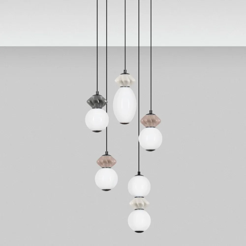 Lampadari Moderni-Selezionato da Mazzolaluce Lampadario moderno 5 luci a sospensione led 3000k vetro ceramica