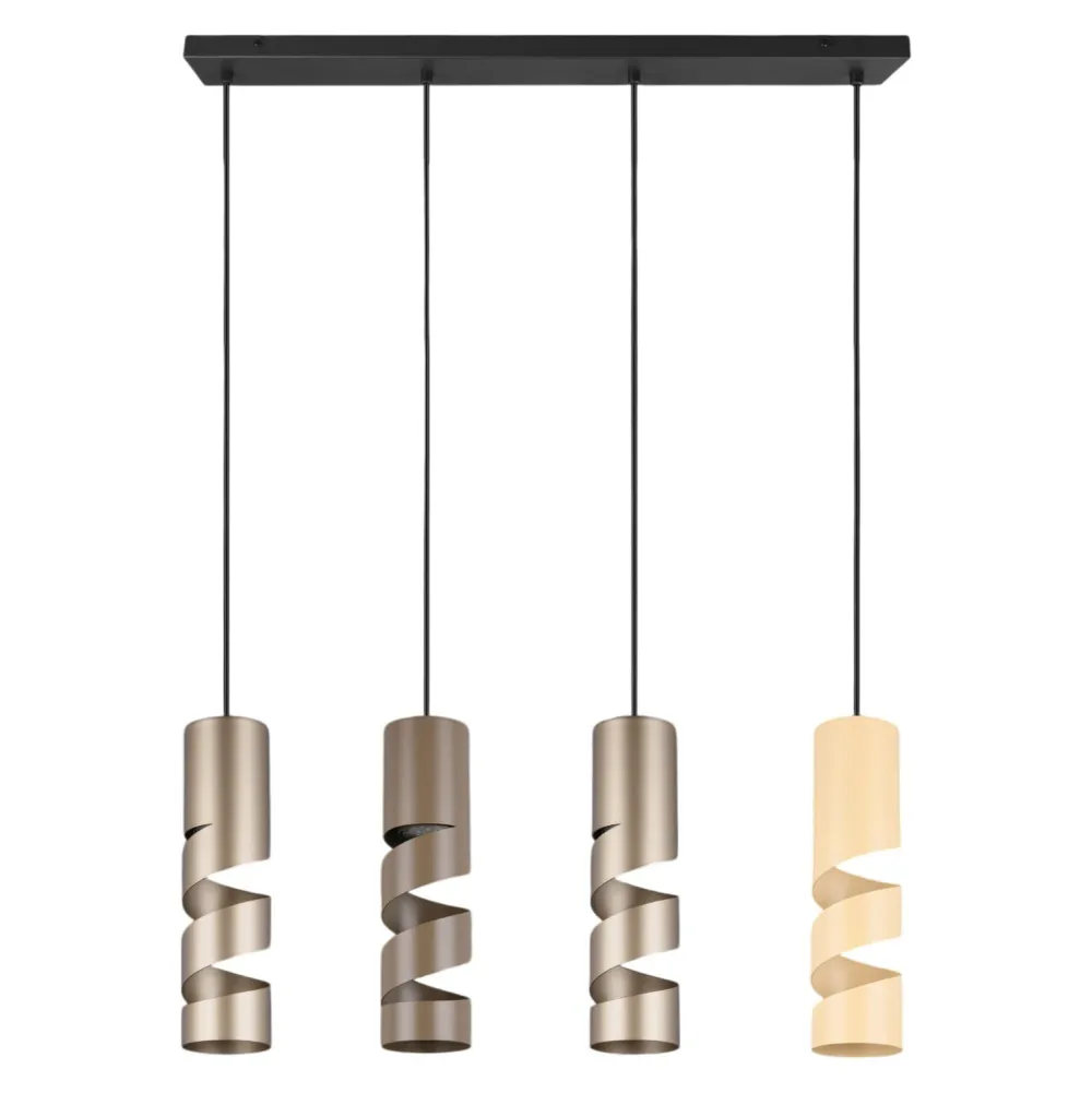 Lampadari Moderni-Selezionato da Mazzolaluce Lampadario moderno 4 luci cilindri beige e caffe moderna