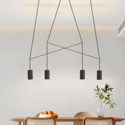 Lampadari Moderni-Selezionato da Mazzolaluce Lampadario moderno 4 luci nere per tavolo da soggiorno