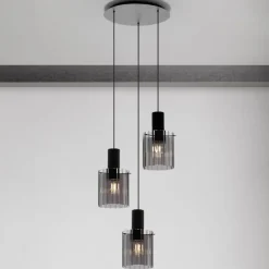 Lampadari Moderni-Selezionato da Mazzolaluce Lampadario moderno 3 luci nero vetri fume per soggiorno