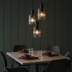 Lampadari Moderni-Selezionato da Mazzolaluce Lampadario moderno 3 luci nero vetri fume per soggiorno
