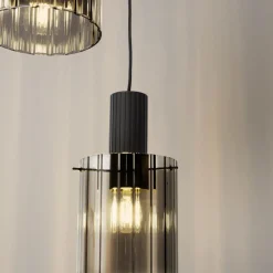 Lampadari Moderni-Selezionato da Mazzolaluce Lampadario moderno 3 luci nero vetri fume per soggiorno