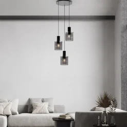 Lampadari Moderni-Selezionato da Mazzolaluce Lampadario moderno 3 luci nero vetri fume per soggiorno