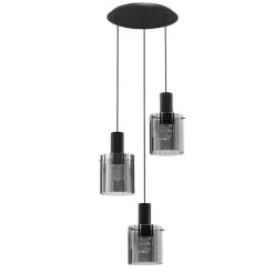 Lampadari Moderni-Selezionato da Mazzolaluce Lampadario moderno 3 luci nero vetri fume per soggiorno