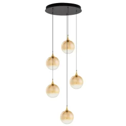 Lampadari Moderni-Selezionato da Mazzolaluce Lampadario moderno 5 luci sfera in vetro ambra led 3000k